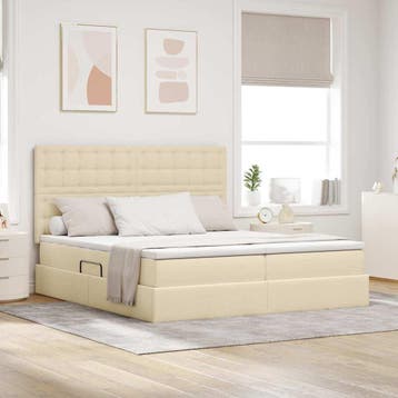 vidaXL Opslag bed met hoofdeinde met opslag Crème 200 x 200, Verzenden, Nieuw, Crème