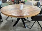 Nieuwe ronde eettafel mangohout matrixpoot zwart metaal SALE, Huis en Inrichting, Tafels | Eettafels, Rond, Nieuw, Vijf personen of meer