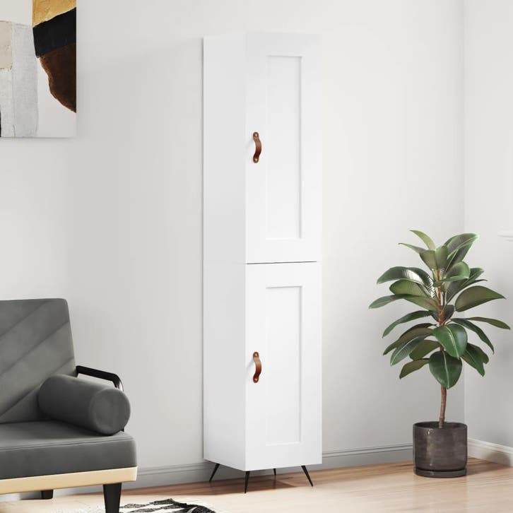 vidaXL buffetkast 34,5x34x180 cm bewerkt hout hoogglans wit, Huis en Inrichting, Kasten | Buffetkasten, 25 tot 50 cm, Nieuw, Overige houtsoorten