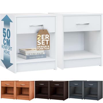 Nachtkastje Hamburg set van 2 Wit 50x40x35cm (Voor in Huis), Huis en Inrichting, Verzenden, Nieuw