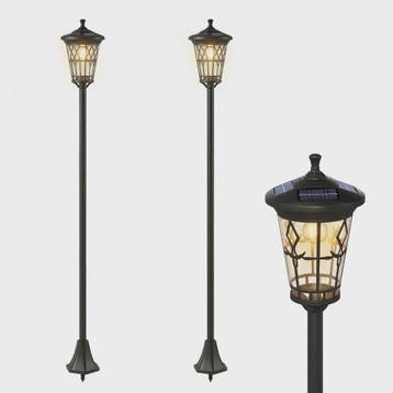 Set van 2 Zwarte Solar Tuinpaal Lampen - Verstelbare Hoogte, Verzenden, Nieuw