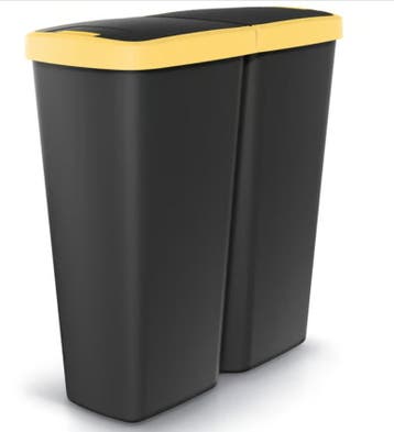 Afvalbak Duo 50 liter zwart/geel afmeting 55x25x57cm, Verzenden, Nieuw