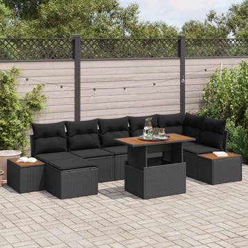 vidaXL Tuin Sofa Set 8 st Zwart Poly riet, Verzenden, Nieuw, Rotan, 8 zitplaatsen