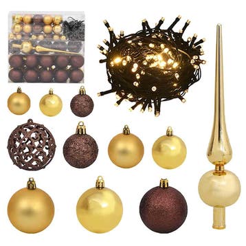 vidaXL 120-delige Kerstballenset met piek en 300 LEDs goud, Diversen, Kerst, Verzenden, Nieuw