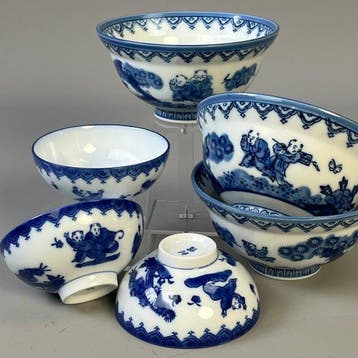 Kom (6) - Vintage - Porseleinen Blauw & Wit Japanse kommen