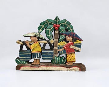 Vintage handgesneden Indonesisch houten paneel - Hout -, Antiek en Kunst