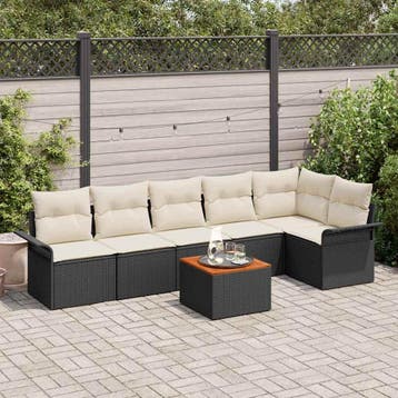 vidaXL Tuinbankenset 7 st 6-Aantal zitplaatsen Zwart en, Verzenden, Nieuw, Rotan, 7 zitplaatsen