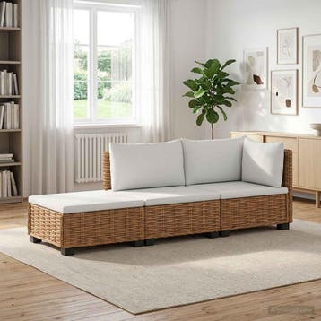 vidaXL 3 st Rieten Loungeset met Kussens GENDT Natuurlijk, 3 zitplaatsen, Nieuw, Loungeset, Verzenden