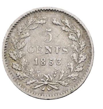 Nederland. Willem III. 5 Cents 1853, Postzegels en Munten, Munten | Nederland