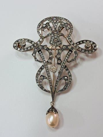 Broche - 9 kt. Zilver, Roségoud - 4.80ct. tw. Diamant
