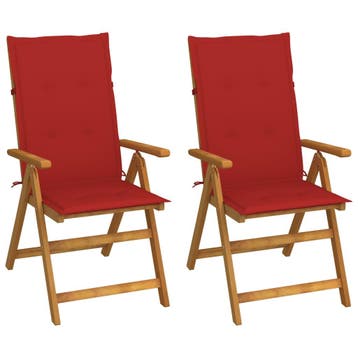 vidaXL Verstelbare klapstoelen (2 stuks) met kussens,, Verzenden, Nieuw, Hout