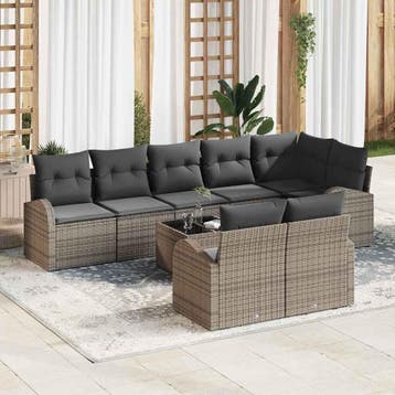 vidaXL Tuin Sofa Set 9 st 8-Aantal zitplaatsen Grijs poly, Verzenden, Nieuw, Rotan, Meer dan 8 zitplaatsen