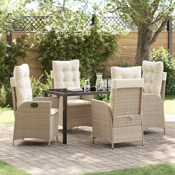 vidaXL Tuin eettafelset 5 st Beige poly rattan, Verzenden, Nieuw, Rotan, 5 zitplaatsen