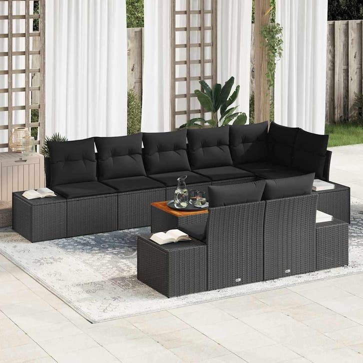 vidaXL Tuin Sofa Set met opslag 9 pcs Zwart, Tuin en Terras, Tuinsets en Loungesets, Nieuw, Meer dan 8 zitplaatsen, Rotan, Verzenden
