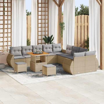 vidaXL Tuin Sofa Set 13 st 13-Aantal zitplaatsen beige en, Verzenden, Nieuw, Rotan, 3 zitplaatsen
