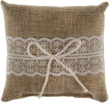 Trouwring kussen van jute en kant, Verzenden, Beige, Sweet-One, Nieuw