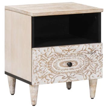 vidaXL Bed kast met lade Wit 40 x 33 x 46 cm Massief Mango, Minder dan 45 cm, Verzenden, Nieuw, Minder dan 55 cm