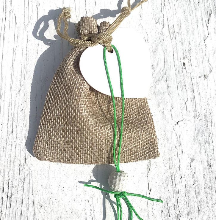 Jute giftbag met gelukspoppetje Golfbal+pepermuntjes+kaartje, Sport en Fitness, Golf, Nieuw, Overige merken, Overige typen, Verzenden