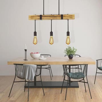 Houten Vintage Hanglamp 61cm met 3xE27 fitting - Industriële, Verzenden, Nieuw