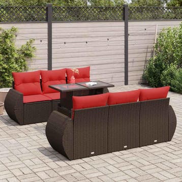 vidaXL 7-delige Loungeset met kussens poly rattan acacia, Verzenden, Nieuw, Loungeset