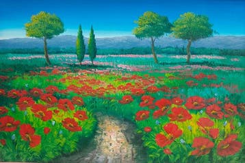 Scuola italiana (XXI) - Paesaggio mediterraneo con campo di