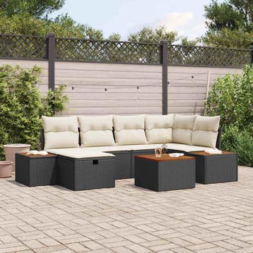 vidaXL Tuin Sofa Set 7 st Zwart poly rattan, Verzenden, Nieuw, 7 zitplaatsen
