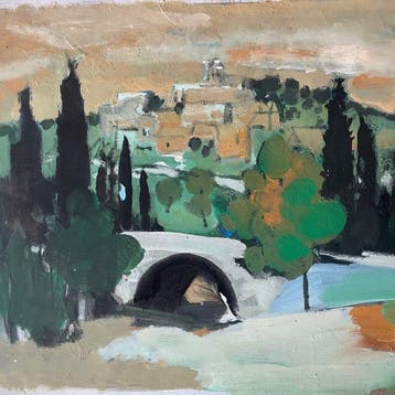 Yves Ganne (1931-2019) - Paysage provençal au pont et cyprès, Antiek en Kunst