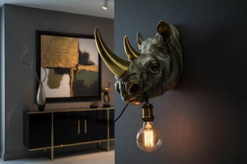Wandlamp RHINO 40 cm handgemaakte gouden neushoornsculptuur, Ophalen of Verzenden, Nieuw