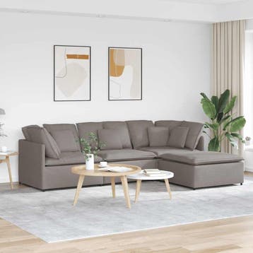vidaXL Modulaire bank met voetenbank en kussens stof taupe, Huis en Inrichting, Banken | Bankstellen, Verzenden, Nieuw, Stof