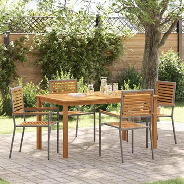vidaXL Tuin eettafelset 5 st Grijs Massief Acaciahout, Verzenden, Nieuw, 5 zitplaatsen