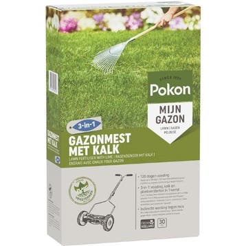 Pokon gazonmest met kalk 3-in-1 | 2 kg (30 m²), Verzenden, Nieuw