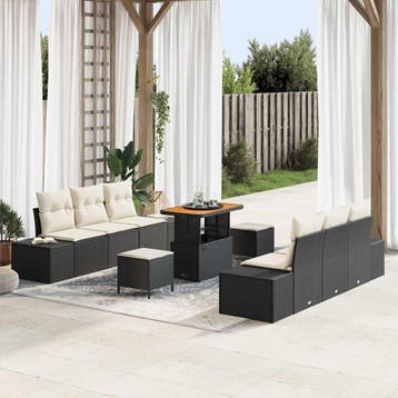 vidaXL Tuinbankenset 9 st 8-Aantal zitplaatsen Zwart Poly, Tuin en Terras, Verzenden, Nieuw, Rotan, Meer dan 8 zitplaatsen