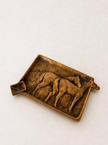 Equestrian Brass Ashtray or Vide-Poche – Sculptural Horses -