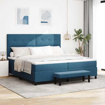 vidaXL Boxspring bed met hoofdeinde Donkerblauw 200 x 200 cm, Stof, Verzenden, Blauw, Nieuw