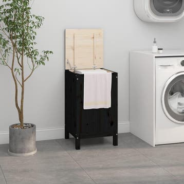 vidaXL Wasmand 44x44x76 cm massief grenenhout zwart, Tuin en Terras, Droogmolens en Wasrekken, Verzenden, Nieuw