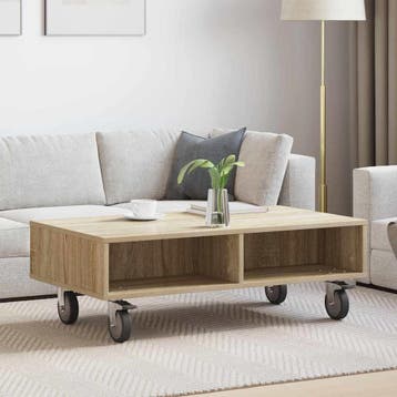 vidaXL Bijzettafel met wielen Sonoma Eiken 90 x 50 x 30 cm, Huis en Inrichting, 50 tot 100 cm, Verzenden, Nieuw, 50 tot 100 cm