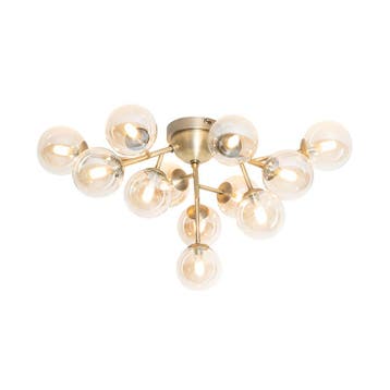 Art Deco plafondlamp brons met amber glas 12-lichts - Bianca, Huis en Inrichting, Lampen | Plafondlampen, Verzenden, Nieuw, Glas