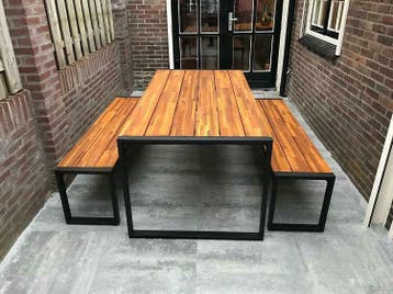 Diverse industriële (terras) tafel, stoel, bank, bartafel, Ophalen of Verzenden, Gebruikt, Meubilair