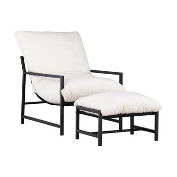 *WOONWINKEL* Kussen Lounge Stoel Met Voetenbank Zwart, Verzenden, Nieuw, Kunststof