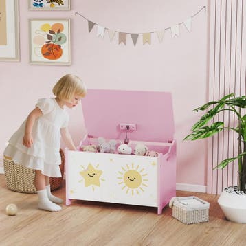 Roze Speelgoedkist met Deksel en Veiligheidsscharnieren - Ru, Verzenden, Nieuw