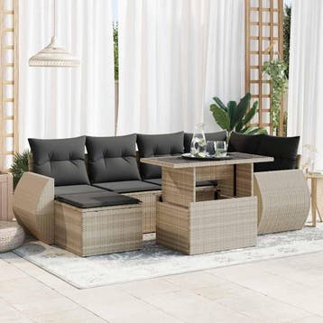 vidaXL 7-delige Loungeset met kussens poly rattan lichtgrijs, Verzenden, Nieuw, Loungeset