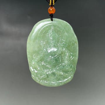 Snijwerk, Natural Jade Jambhala Buddha Pendant - 60 mm -