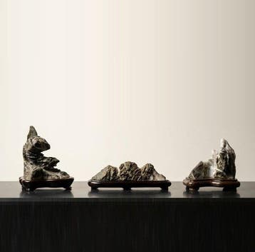 Steen, Hout - Collectie van 3 Japanse Suiseki (kijkstenen)