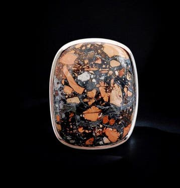 Ring van Maligano jaspis en zilver 925. Verstelbare maat.