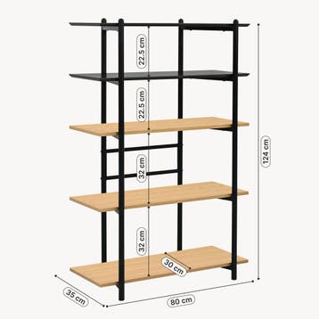 Boekenkast Kappespoo 124x80x35 cm zwart en eikenkleurig [en., Huis en Inrichting, Verzenden, Nieuw