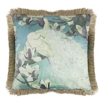 kussen fluweel witte pauwen gouden franjes 45x45cm*, Verzenden, Nieuw