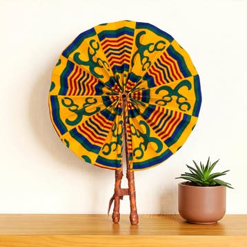 Afrikaanse handwaaier - Ankara print waaier - Geel Groen Moj, Ophalen of Verzenden, Nieuw