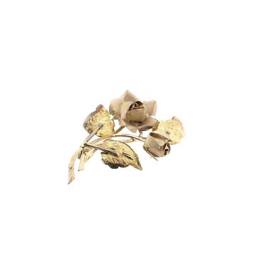 Bicolor gouden rozen broche, Ophalen of Verzenden, Gebruikt, Roze, Goud