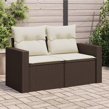 vidaXL Tuinbank 2-zits met kussens poly rattan bruin, Tuin en Terras, Tuinsets en Loungesets, Verzenden, Nieuw