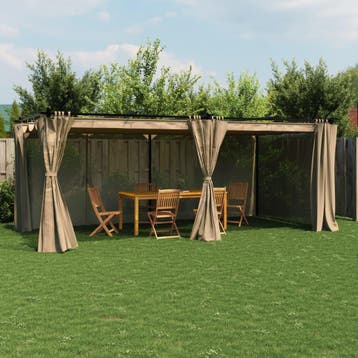 vidaXL Prieel met gordijnen 6x3 m staal taupe, Verzenden, Nieuw